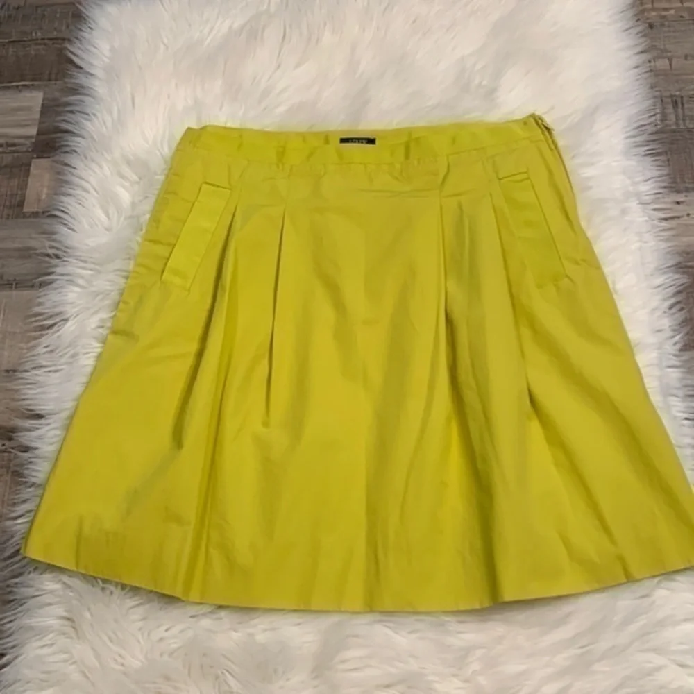 J. Crew pleated A-line side zip skirt chartreuse cotton poplin 6